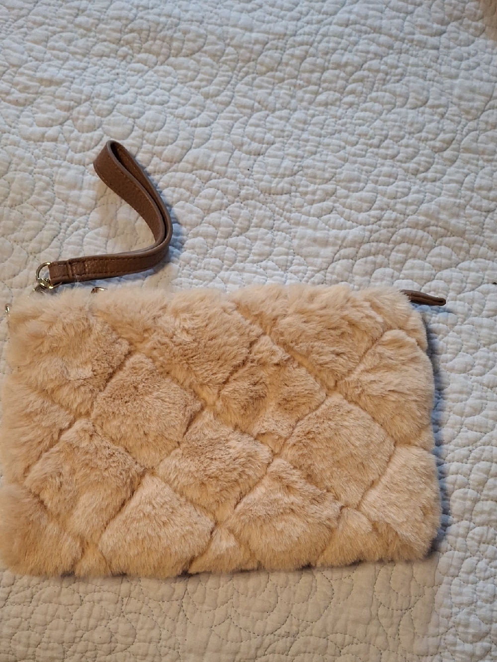 Cato Quilted Faux Fur Wristlet Clutch - Tan